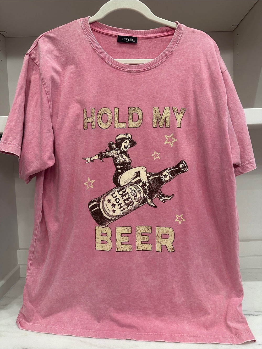Zutter small Pink "Hold My Beer" Graphic Tee.  Like new
